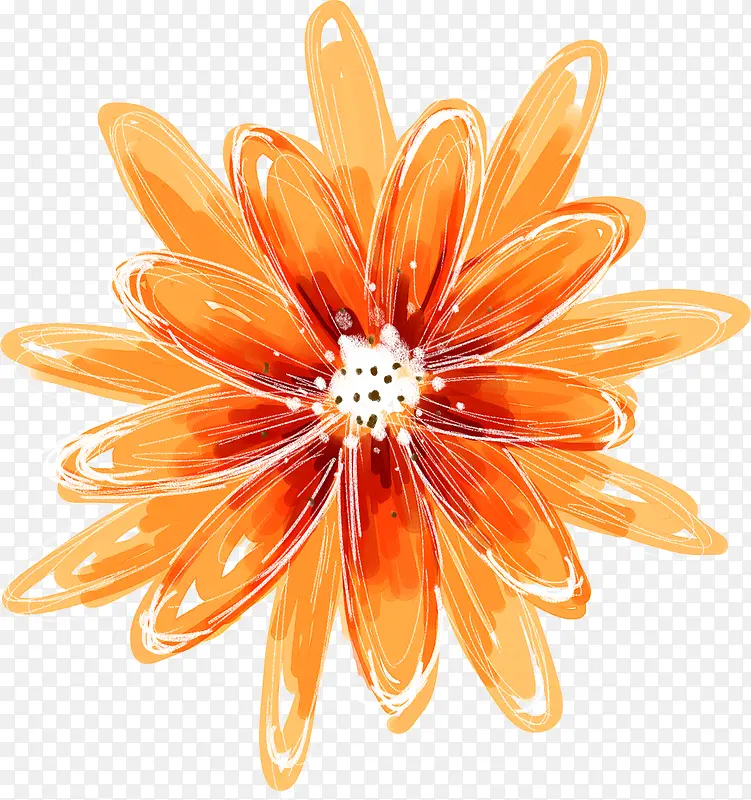 橙色花朵油画素材