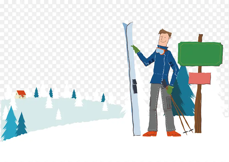 滑雪冬天男人矢量冰雪游素材