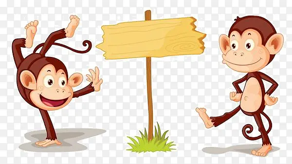 卡通猴子路标素材