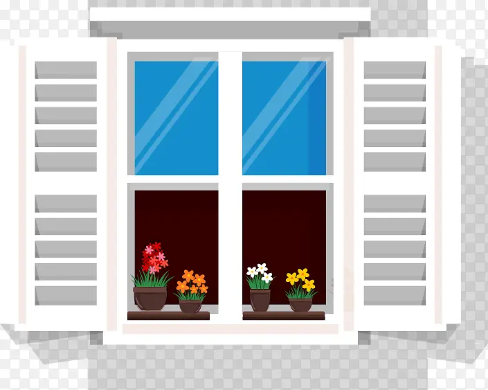 矢量窗户盆花图案