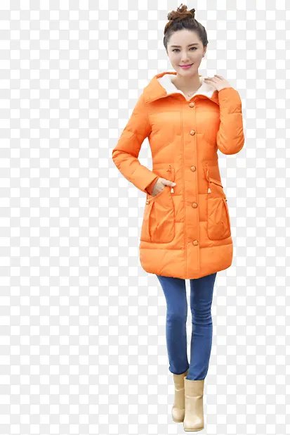女士橙黄色羊绒大衣