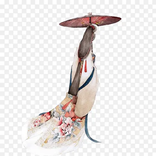 古代女子撑伞水墨画