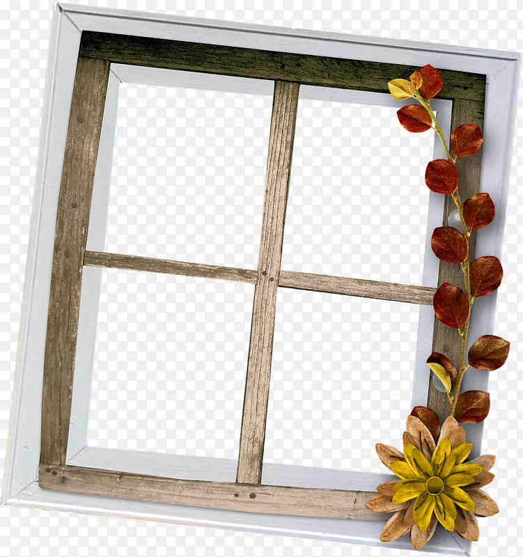 木质窗户架子植物花朵装饰