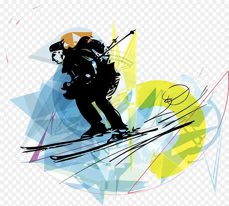 手绘滑雪运动员