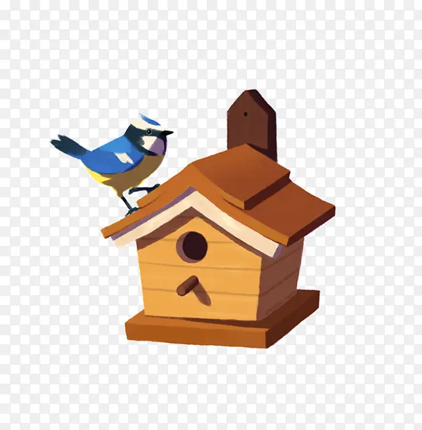 卡通木制鸟屋蓝色小鸟