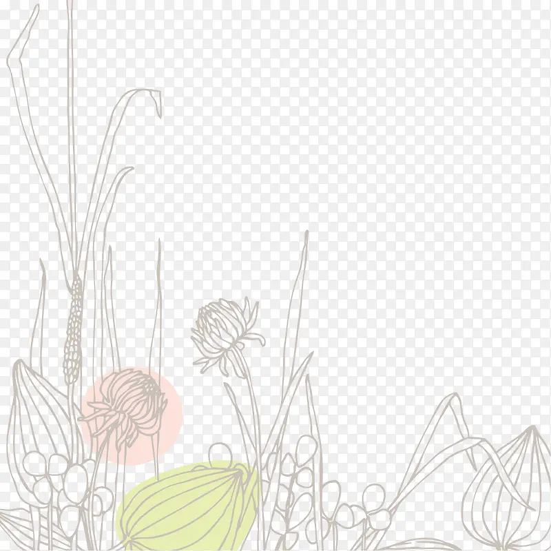 手绘线条花卉装饰矢量图