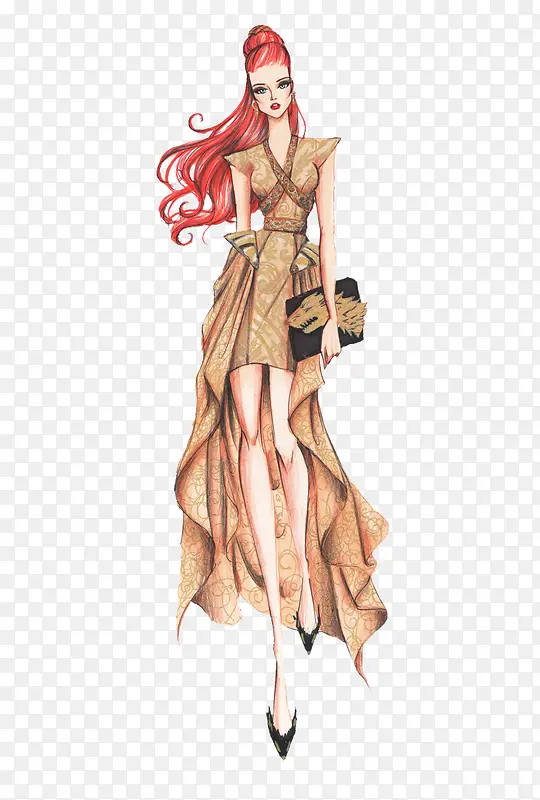手绘女装设计插画稿PNG图片素材下载_图片编号9420120-PNG素材网