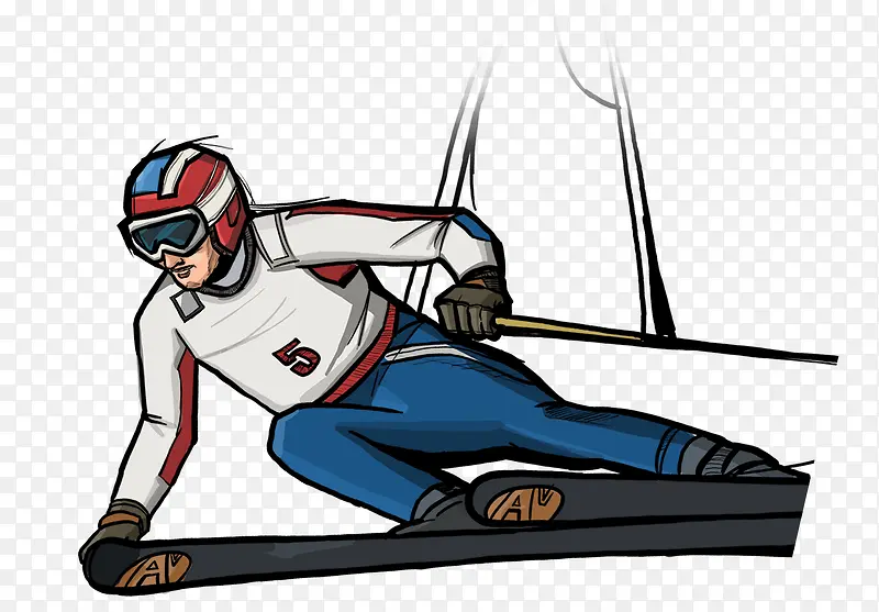 卡通手绘体育运动滑雪