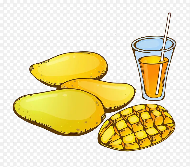芒果和果汁插画