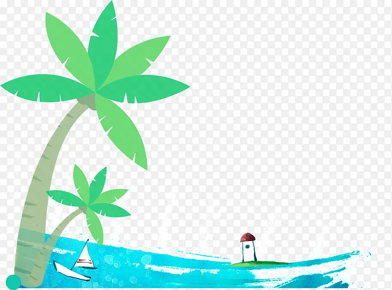 卡通椰子树和大海