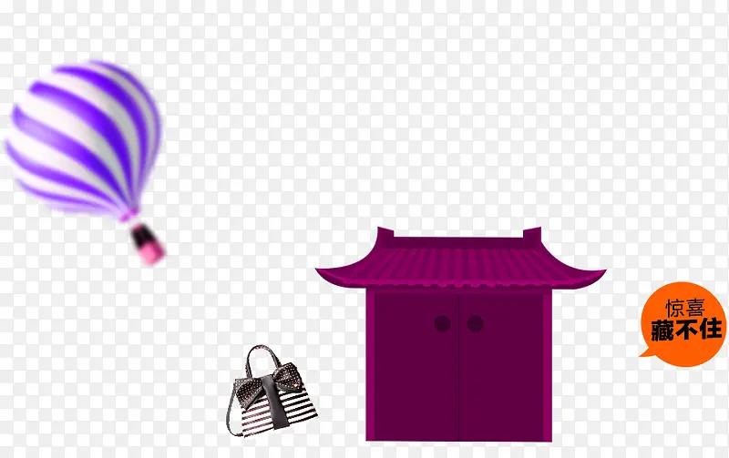 紫色中国风大门热气球装饰图案