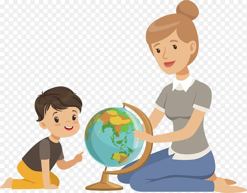 正在教孩子看地球的母亲