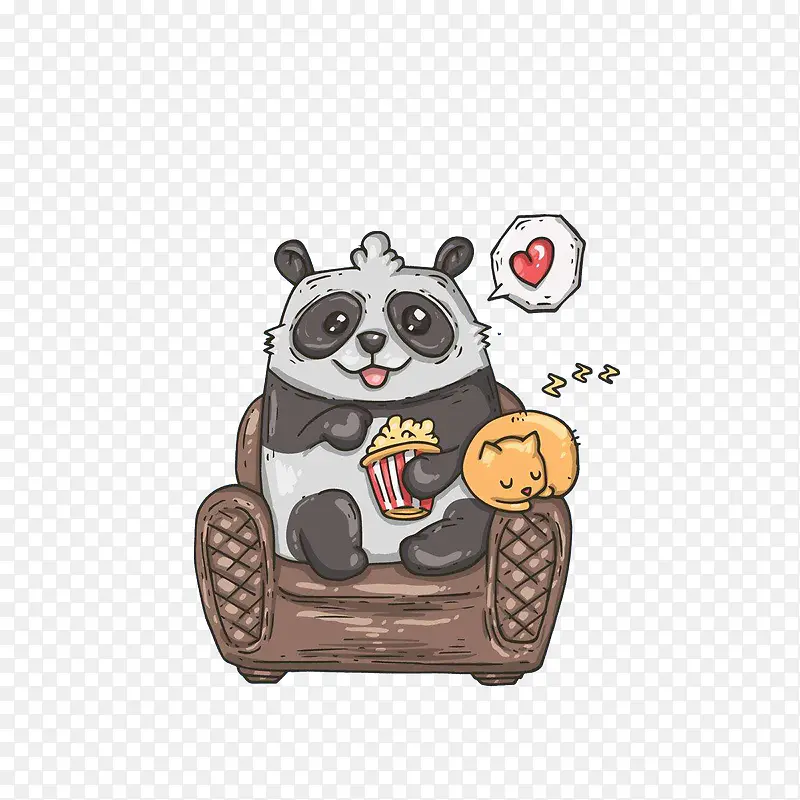 沙发上吃爆米花的熊猫