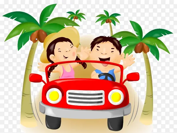 卡通汽车和椰树