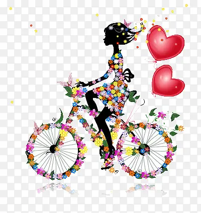 鲜花合成的自行车和女人
