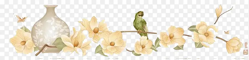 绿鹦鹉和鲜花