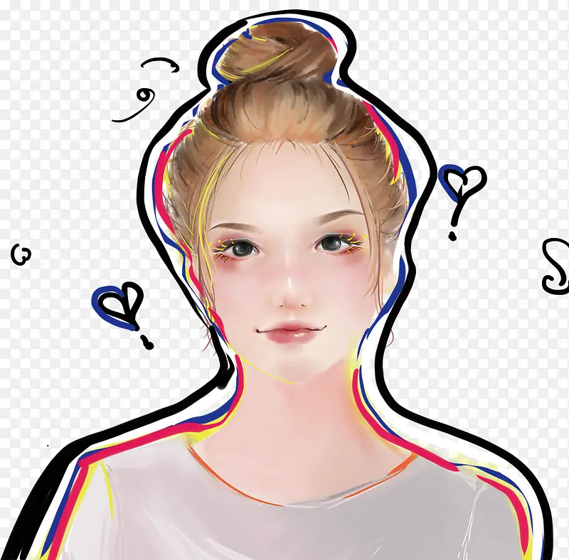 手绘卡通女孩插画素材
