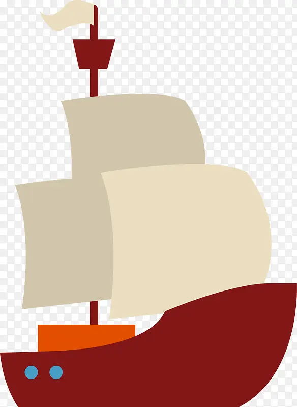 手绘卡通帆船矢量图