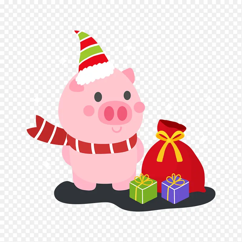 新年卡通可爱圣诞节粉色的猪