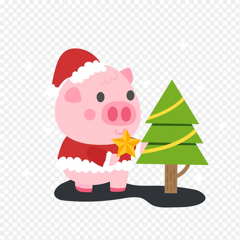 圣诞节新年粉色的猪卡通可爱