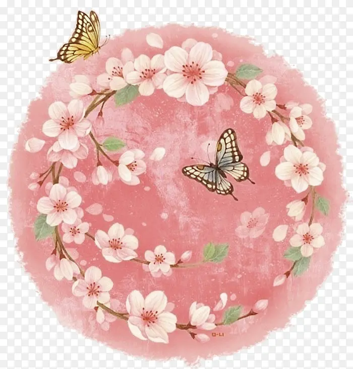 粉色清新花藤圆圈装饰图案
