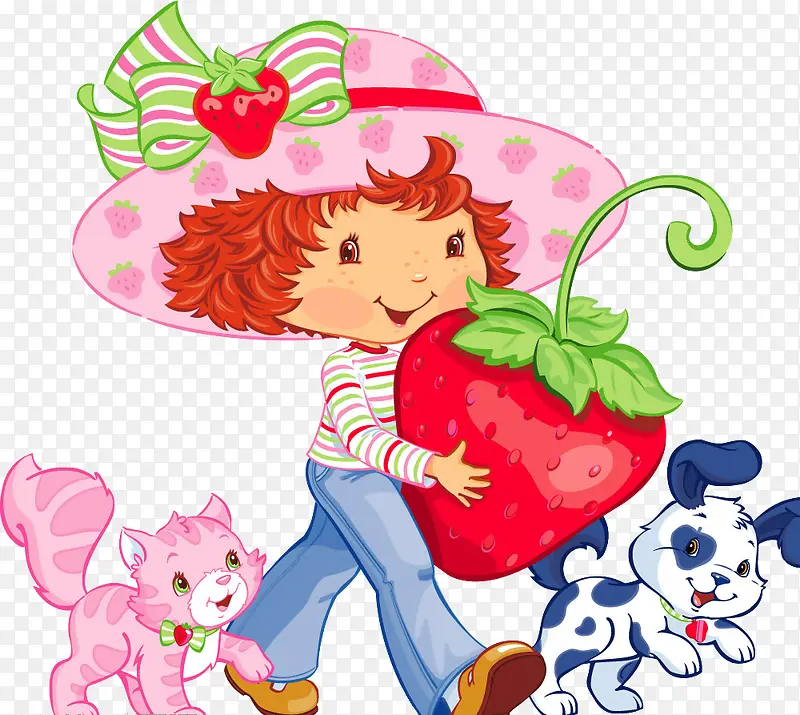 抱草莓的小女孩