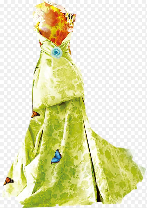 春天绿色花纹礼服装饰