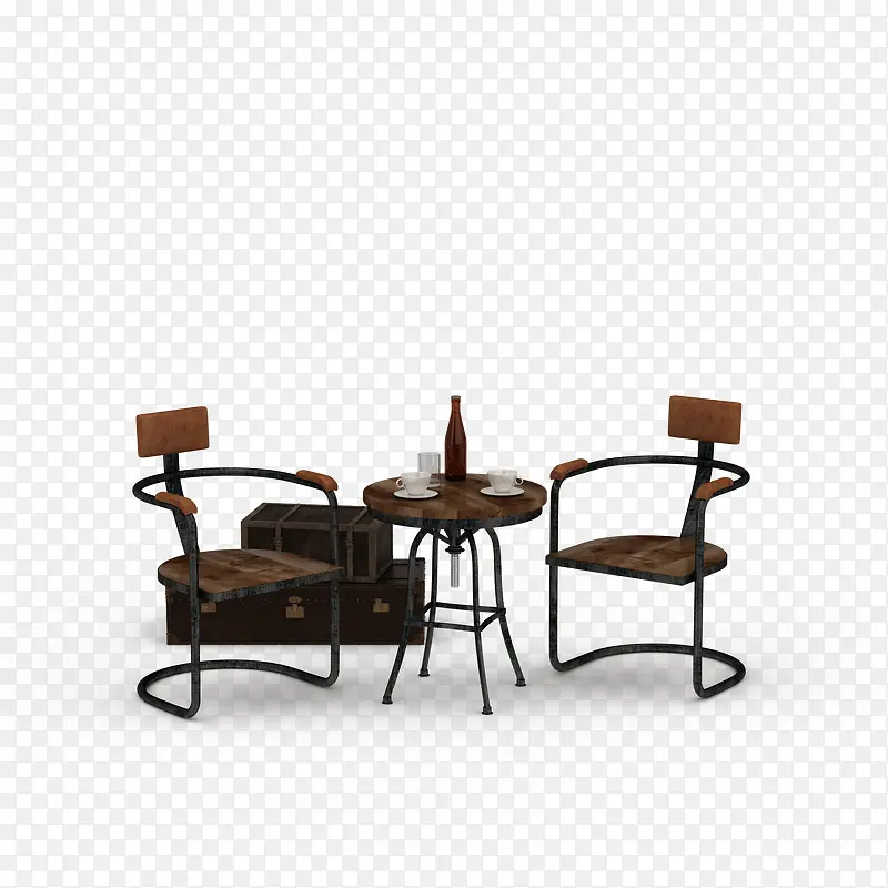 两个棕色欧式咖啡桌椅