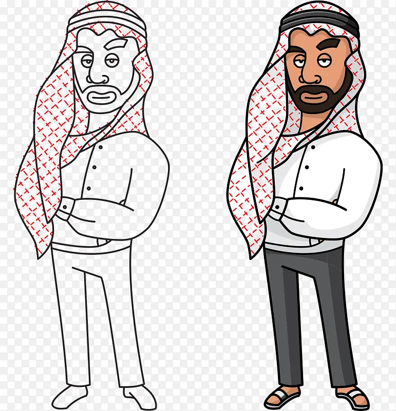 卡通手绘阿拉伯胡须男人头巾