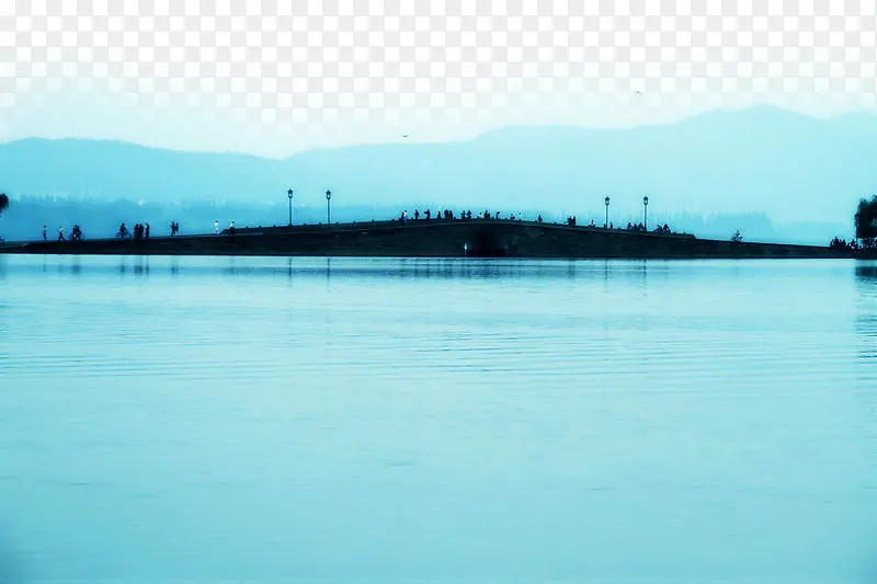 蓝色装饰水墨西湖