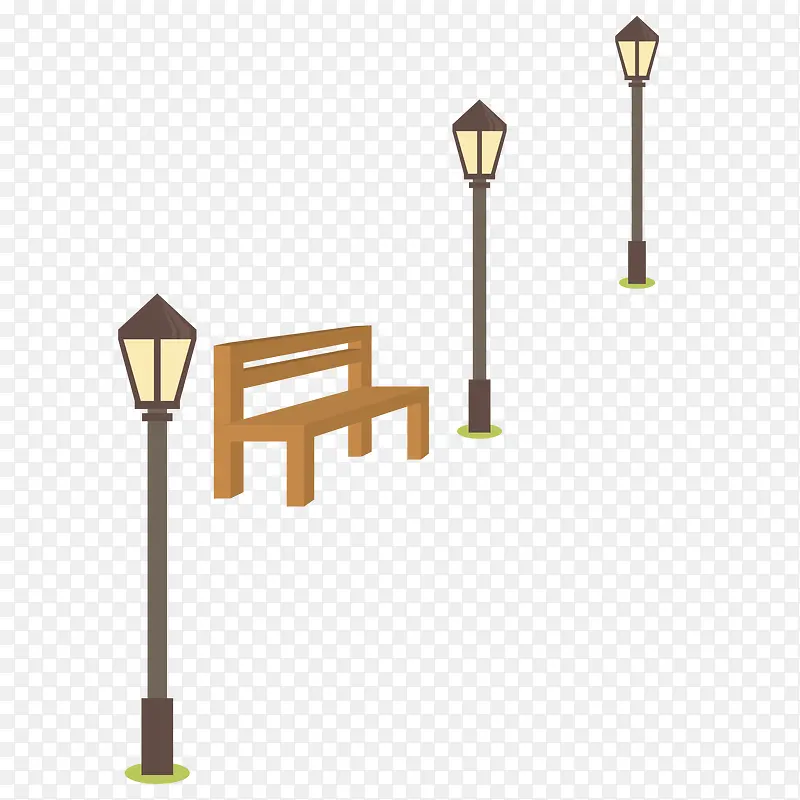 公园小座椅和矢量路灯