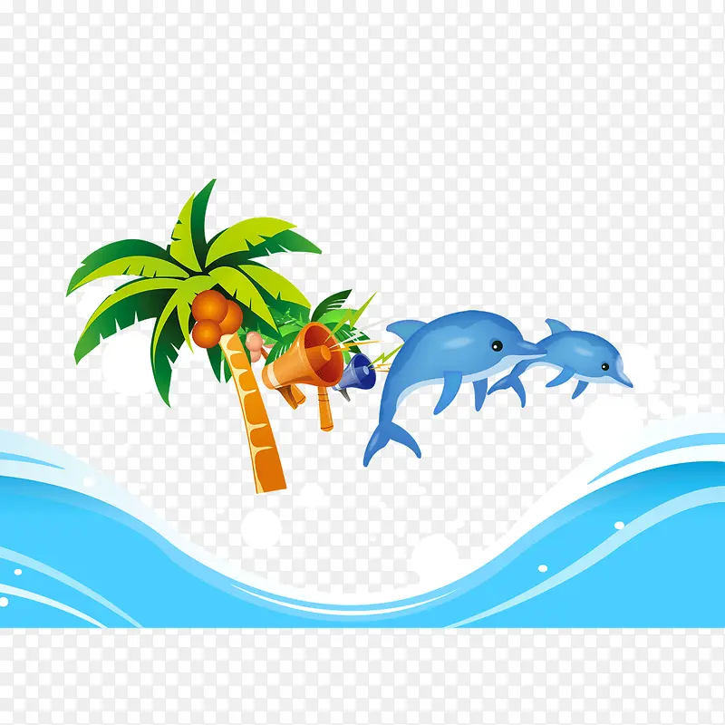 背景装饰图案 蓝色海水 海豚 