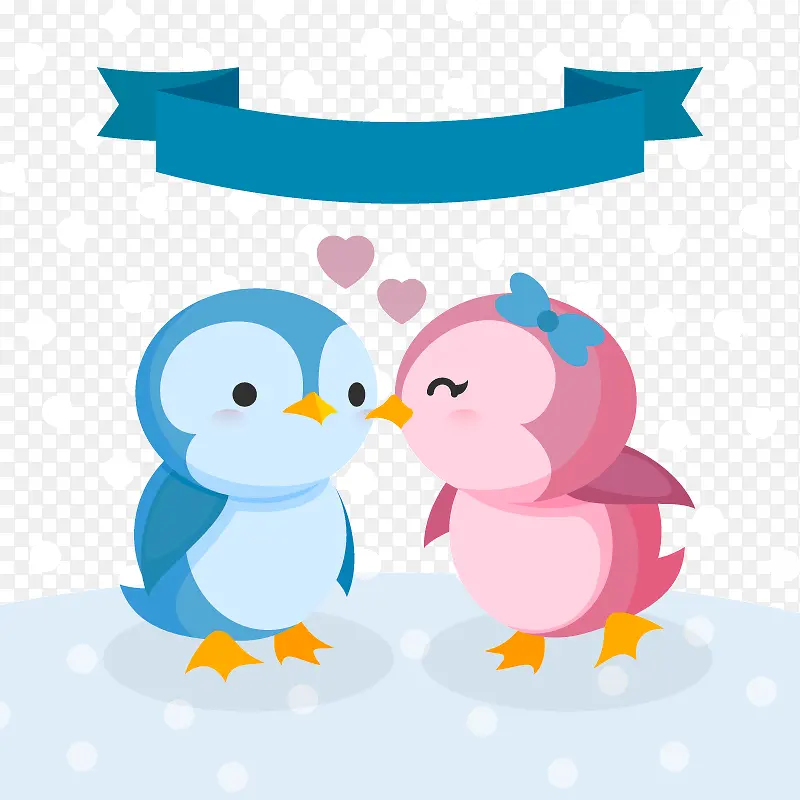 卡通雪花中的企鹅情侣矢量素材