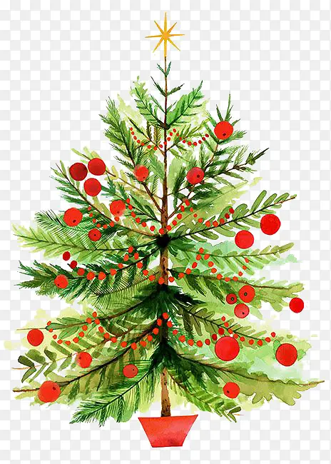 手绘水彩圣诞树