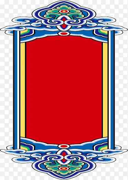 手绘蓝色祥云红底图案