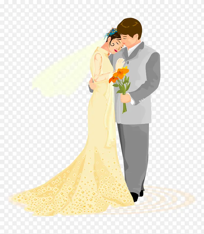 手绘卡通拥抱结婚婚纱男女