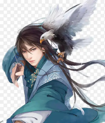 黑色长发美男子飞鹰