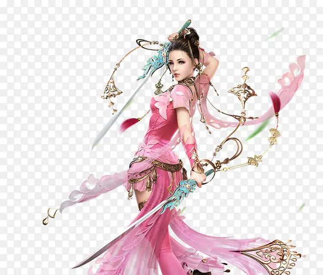 执双剑的粉衣舞女古风手绘PNG图片素材下载_图片编号9474512-PNG素材网