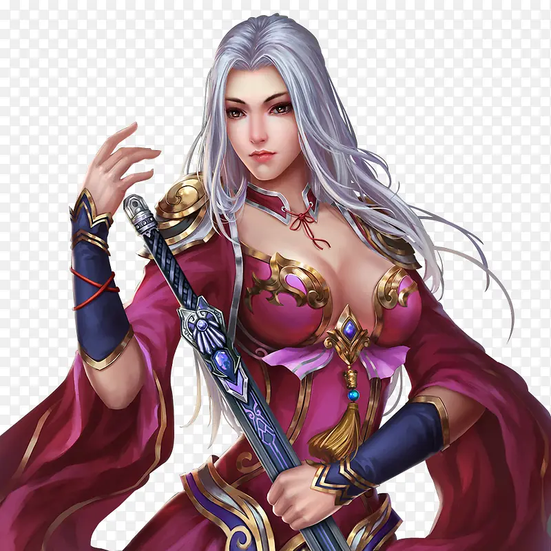 3D游戏紫衣白发女性战士