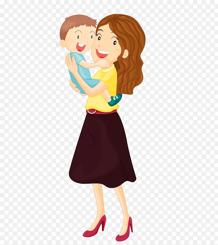 卡通抱着孩子的女人