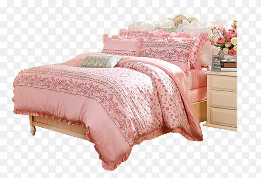 高清摄影室内粉红色的床被子
