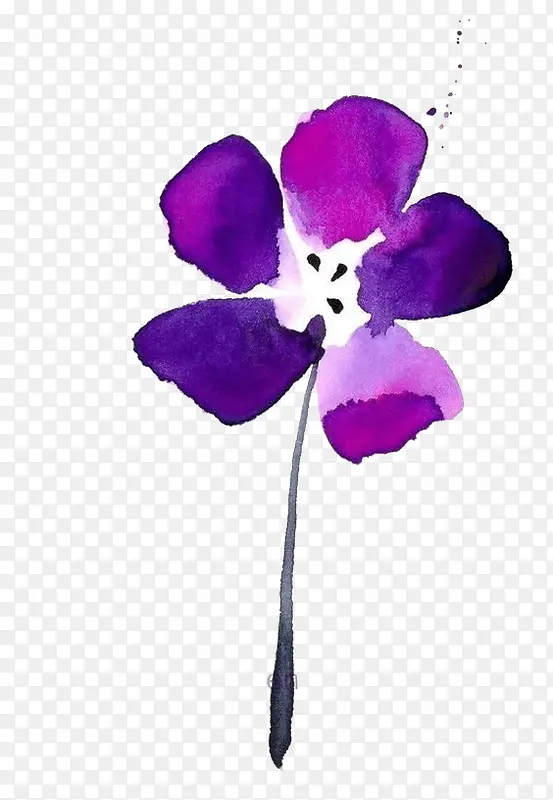 手绘花卉抽象水彩五瓣紫花