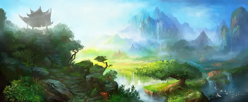 武侠室外场景绿水青山