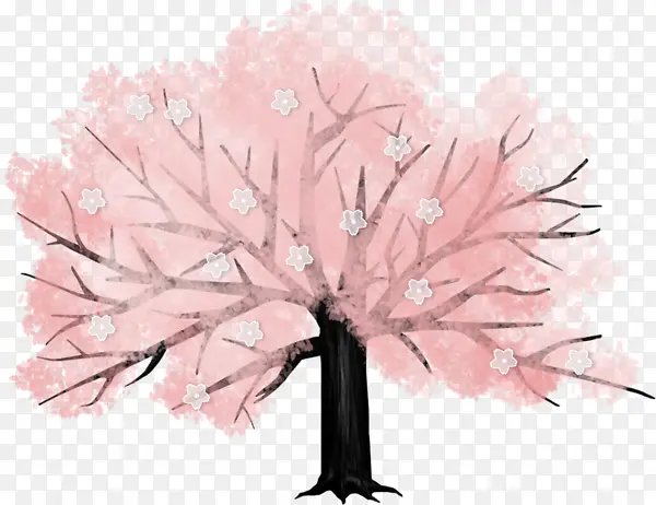 卡通手绘粉色樱花树