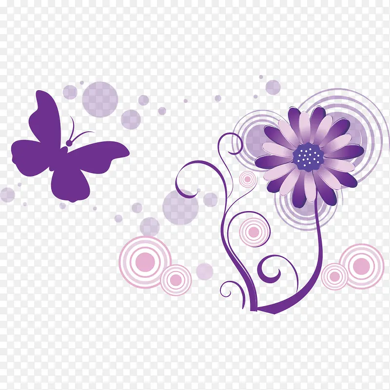 紫色蝴蝶鲜花装饰画