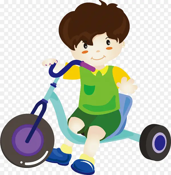 可爱卡通男孩骑车玩耍人物