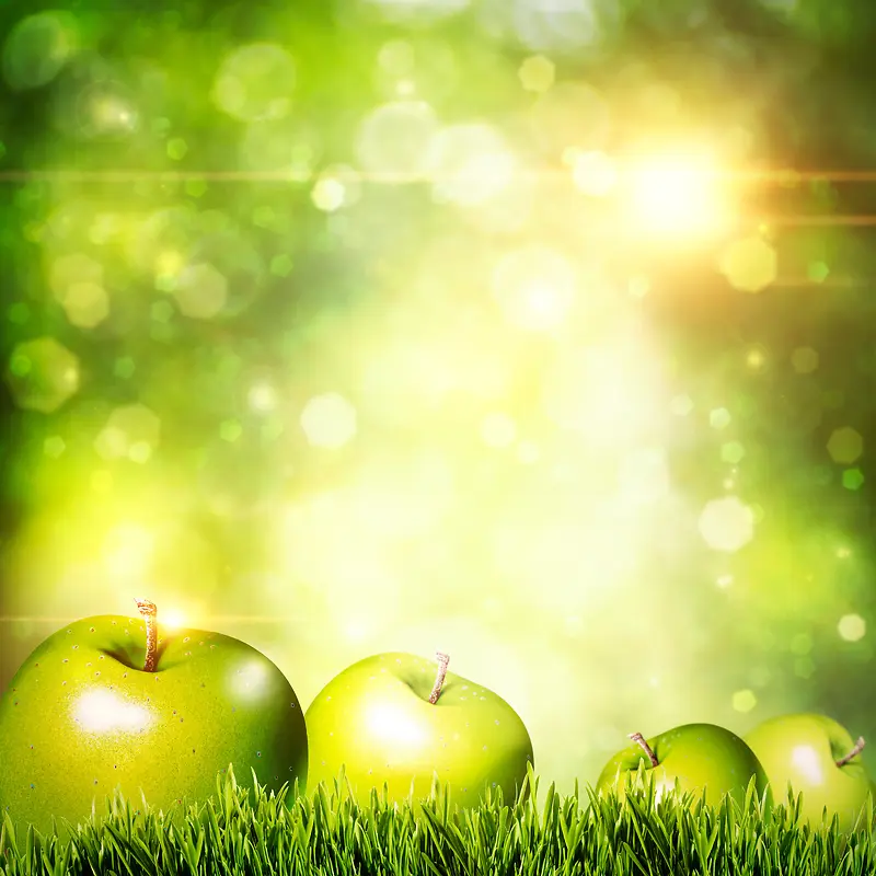 绿色清新背景与苹果