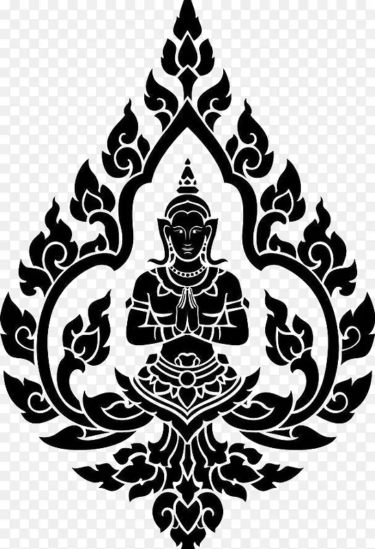佛教图案黑白版画素材