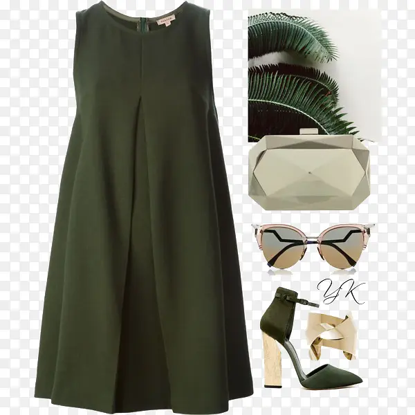 绿色连衣裙和高跟鞋