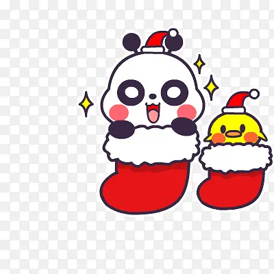 圣诞袜里的熊猫与小鸡